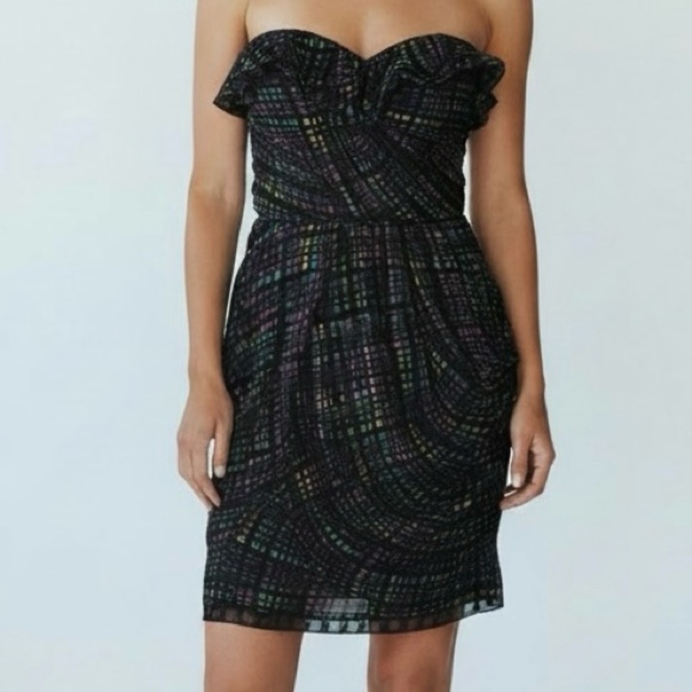 Jill Stuart Multi Color Strapless Dress - Flowy Chiffon Mini Dress - Size 8